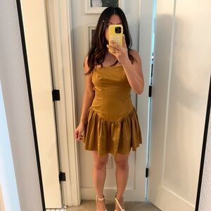 Maeve Brown Ruffled Sundress Spaghetti Strap Cocktail